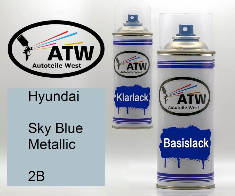 Hyundai, Sky Blue Metallic, 2B: 400ml Sprühdose + 400ml Klarlack - Set, von ATW Autoteile West.